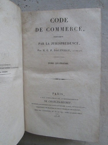 DAGEVILLE : CODE DE COMMERCE, 1828. 4 volumes. - Picture 18 of 24