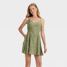Women's Sleeveless Mini Slip Dress - Universal Thread Olive Green Floral S /200e