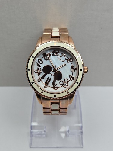 Womens Disney Mickey Mouse Quartz Rose Gold White Crystal Watch New Battery Womens Disney Mickey Mouse Quartz Rose Gold White Crystal Watch New Battery