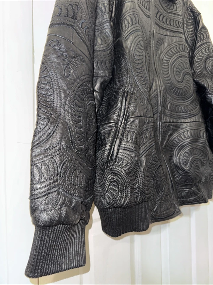 Chaqueta de cuero vintage Max EE. UU. bordada Hip Hop Y2k años 90 genuina talla 4X genial Foto 2 de 4