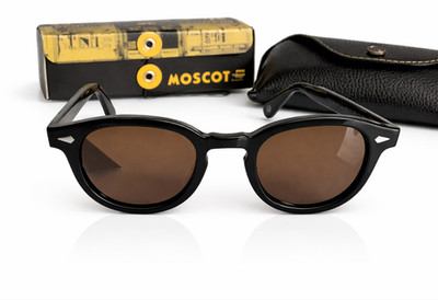 MOSCOT LEMTOSH SUNGLASSES BLACK FRAME BROWN LENS ROUND VINTAGE STYLE UNISEX 49