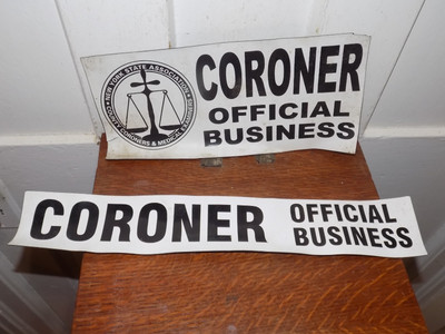 Vintage Pair of Coroner Official Business Magnets for Car Door