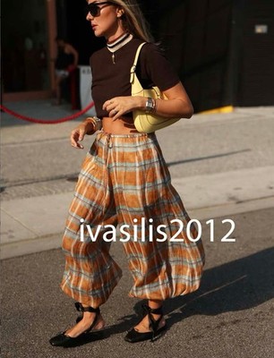 ZARA NEW WOMAN MID-RISE FW25 ZW RAMIE CHECK BALLOON PANTS ORANGE