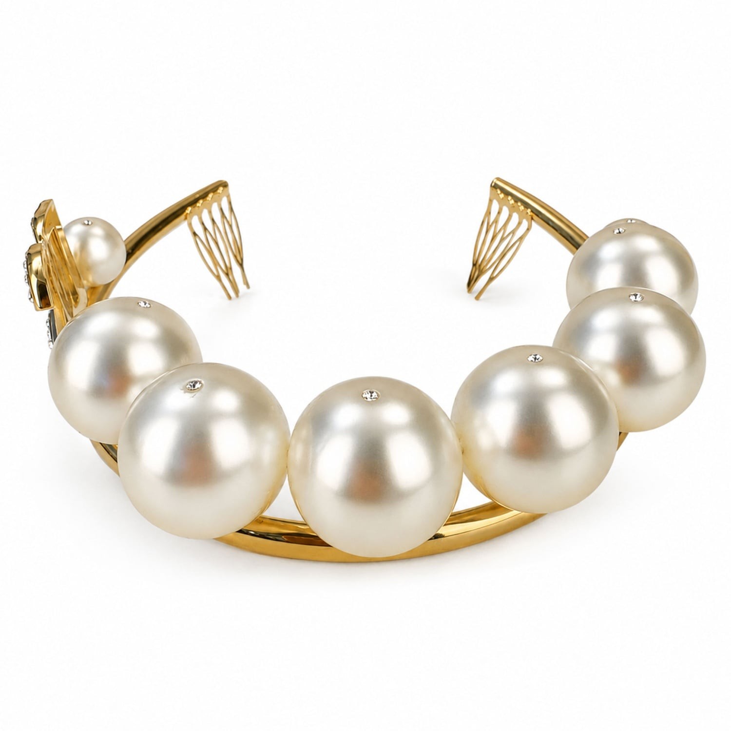 DOLCE & GABBANA Runway Kristall DG Logo Perlen Tiara Krone Haarreif Gold