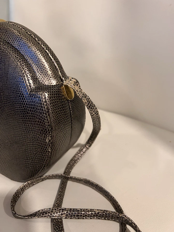 Bolso Bandolera Vintage Rodo Almeja Concha Dorado Piel Serpiente Estampado Foto 3 de 4