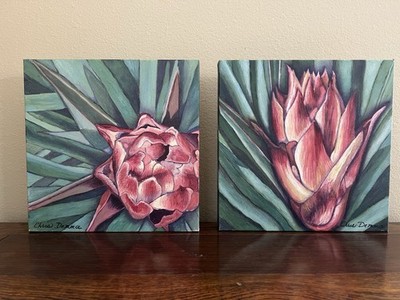 Set of 2 Yucca Bud Oil Paintings Signed by Artist Chris Demma 12'' x 12'' Each