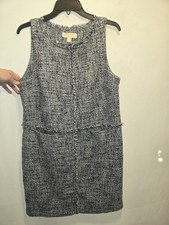 Michael Kors Women's Sleeveless Frayed Tweed Sheeth Blue And White Dress Size 12