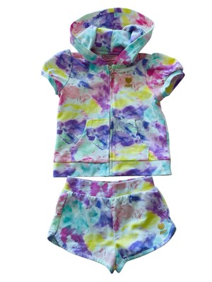 NWOT Girls Juicy Couture Set Hoodie + Shorts Tie Dye Pastel Colorful Size 5