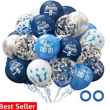 2026 Graduation Party Decorations, 70pcs Grad Balloons Blue and White Graduat...