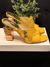 Marc Jacobs Size 8 Art Deco Stripe Heels Yellow Gold Slip On Shoes Sandals
