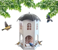 Metal Bird Feeder for Outdoors Hanging, Wild Bird Feeders with 5 Ports & Squirre
