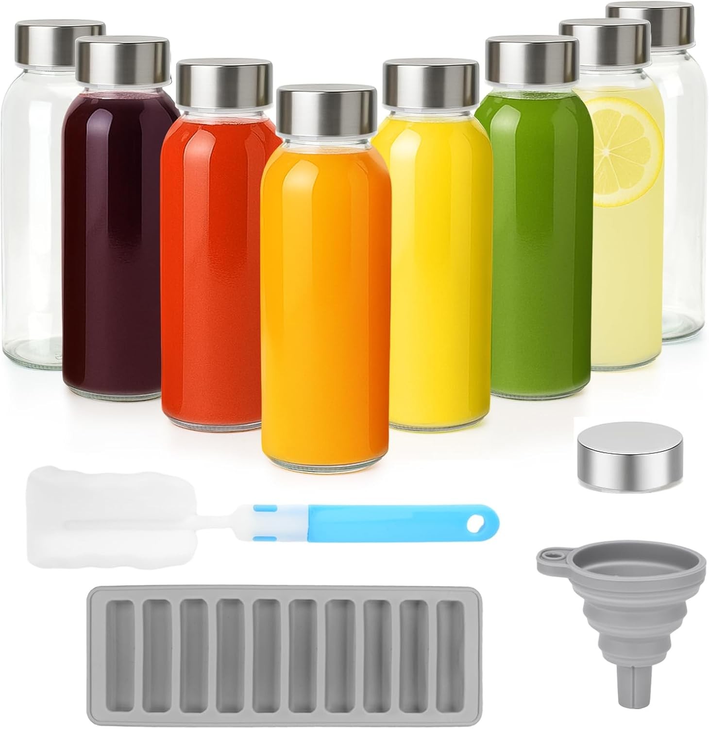 With Lids 10.5 Oz, 8 Pack Clear Reusable Glass Small Juice B