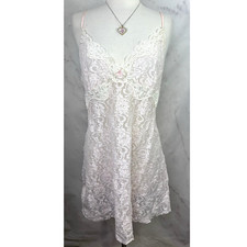Vtg Babydoll Nightie Dress Pink Lace Nightgown Lingerie Whimsical Coquette sz L