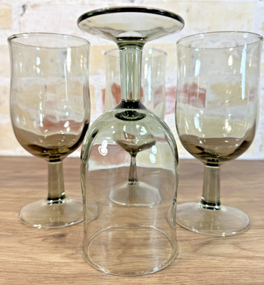 Vintage Duz Crystal Swedish Mod 5 Smoke Gray Water Goblets Blown Glass Mcm 1960s