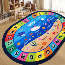 Ustide Large Oval Kids Rug 6.5X10Ft Abc Alphabet Whale Non-Slip Ocean Play Mat