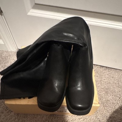 (Size 10) Madden NYC Tall Women Boots Knee Zip High Leather Black Square Toe