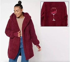 By Jill Martin Sherpa Embroidered Hooded Lounger Windsor Wine 2X/3X A702607