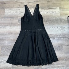 Vintage Black Lace Trim Slip Dress - Size M