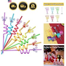 24 Glitter Mouse Ear Party Favors Reusable Drinking Straws 6 Designs Great fo...