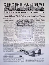 1936 Texas Centennial Expo Dallas Fair Park Promotional Newspaper Broadsheet