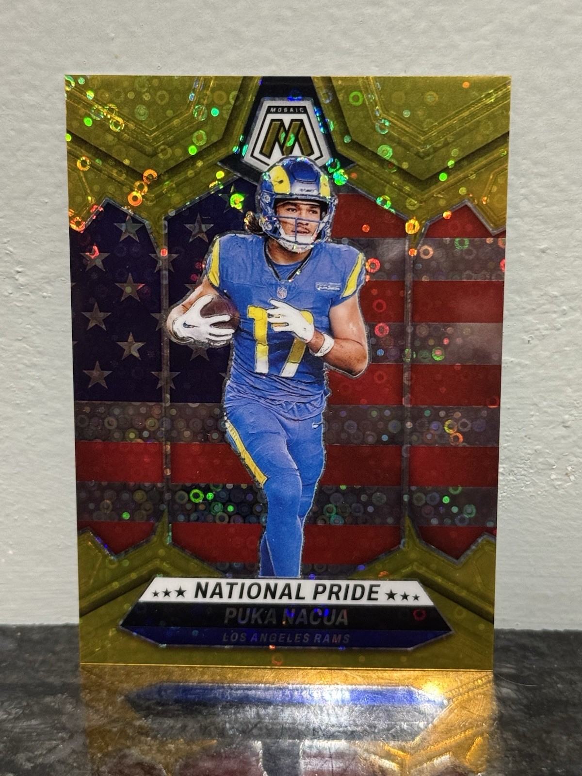 Puka Nacua Da 2024 Panini Mosaic No Huddle Gold Prizm National Pride /10 Rams
