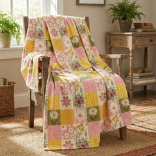 Spring Summer Flannel Blanket Throw Buffalo Plaid Daisy Soft Fleece 60x80