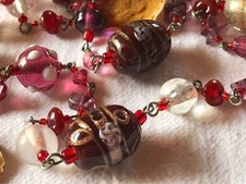 Lot Collier bracelet perles lampwork pâte de verre Murano multicolore ancien
