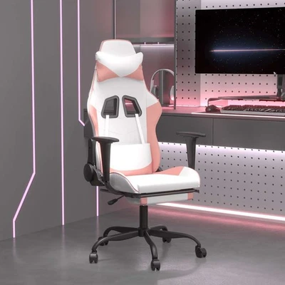 Chaise de Jeu de Massage avec Repose-pied Blanc Rose Similicuir Bureau vidaXL - Photo 1/4