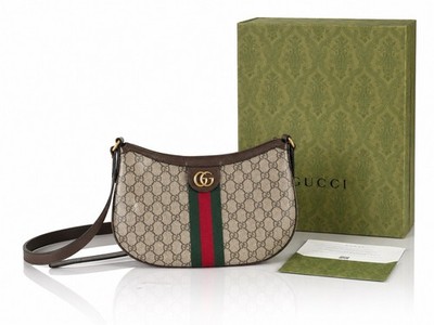 Gucci  GG Supreme Monogram Web Small Ophidia Half Moon Hobo Brown With Box/Bags