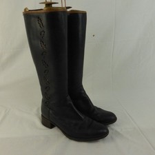 Ladies Timberland Black Mid Length Boots Brown Cut Leaf Design UK Size 7W