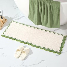 Cute Scalloped Bathroom Runner Rug 17x47 Inch Plush Microfiber Non Slip Green