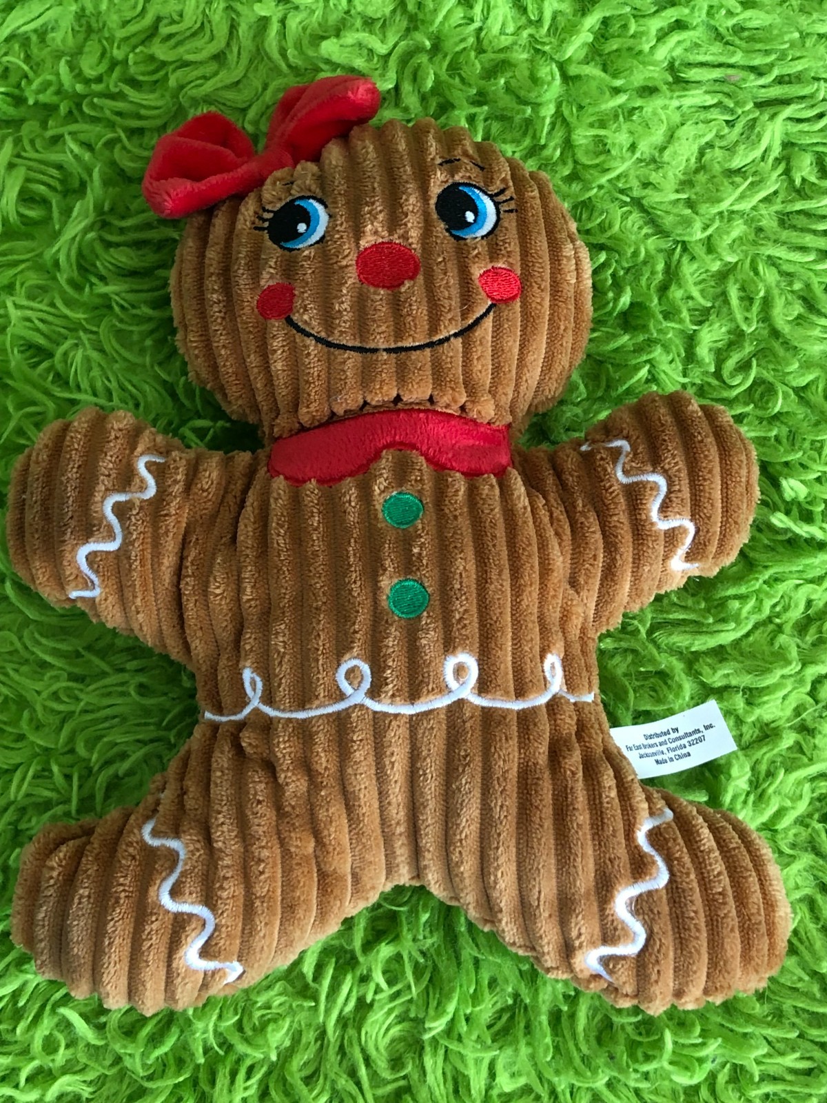 Gingerbread Girl Bow Plush Holiday Soft 10" Dog Toy Squeaker FREE SHIPPING