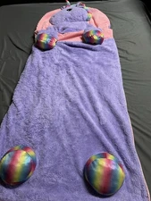 HugFun Plush Unicorn Kids Sleeping Bag Slumber Purple Pink 64 x 27 Double Zips