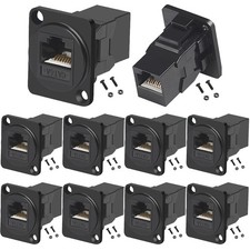 D-Type CAT6A Panel Mount Connector RJ45 Pass-Through Coupler Female LAN 10 PCS