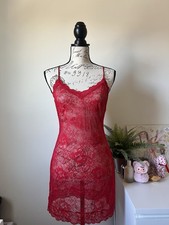 Victoria's Secret Red Lace Full Slip Dress with Crisscross back Women's Size M