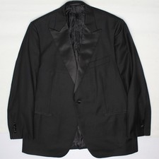 Custom Tuxedo Mens 48R 42W Slim Black Guabello Wool Satin Peak Lapel Side Tabs