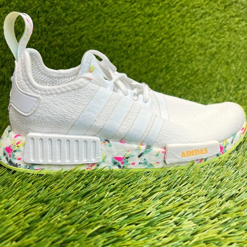 Adidas NMD_R1 Girls Size 4Y White Green Athletic Running Walking Shoes Sneakers