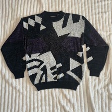 Vintage Mens Geometric Pullover Sweater 80s 90s Large Grandpacore Retro Eclectic