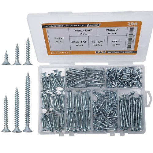 High Hardness 209-Piece Wood Screw Assortment Kit with Phillips Drive Flat Head
