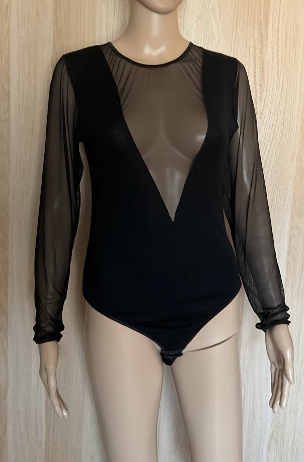 Body nero Emmebivi con maniche e scollo in tulle taglia M / 38 / 40 (IT 42/44)