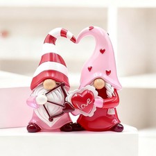 Valentine's Day Figurines Resin Gnome Tabletop Decorations, Pink, Red, White