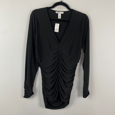 #ad #ad White House Black Market Outlet Ruched Front Top Size Large Black Long Sleeve $16.16