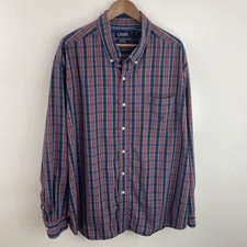 Chaps Easy Care Stretch Shirt Mens 3XB Big 3X Red  Blue Plaid Long Sleeve