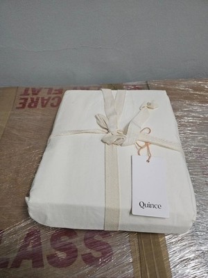 NEW Quince Classic Organic Percale 4 Piece Sheet Set Ivory QUEEN Pics