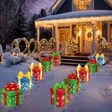 10 Pcs Christmas Yard Signs Decor with LED Lights Glitter Yard Signs with Stakes