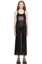 GANNI Pink Logo Black Semi Sheer Maxi Dress