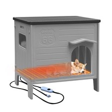 Heated Dog House for Outside Weatherpoof Plastic Grey House Heating Pad Medium