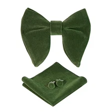  Mens Pretied Bowties Velvet Solid Color Adjustable Oversized Olive Green