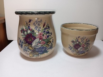 LOT OF 2 Home And Garden Party Pots 1x Utensil and 1x Flower pots. Floral. 2004