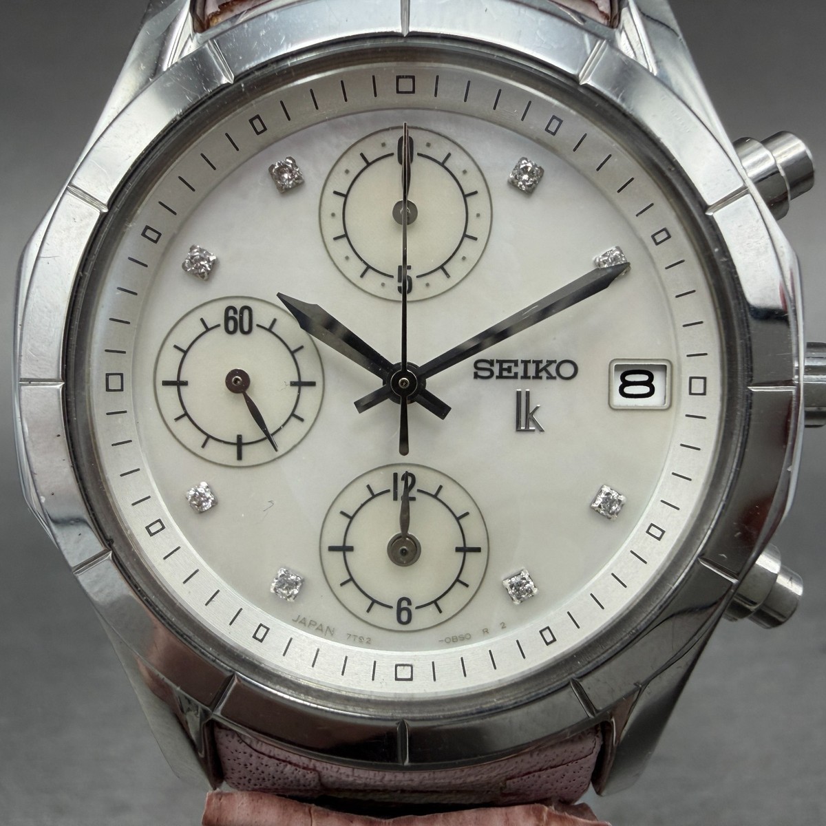 Seiko Lukia Chronograph Watch Women 35mm MOP dial Steel Date 7T92